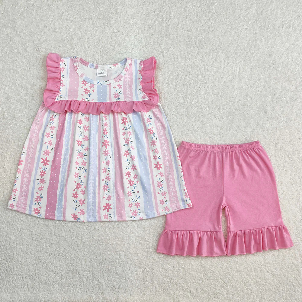 11.26 RTS Sibling Baby Girls Pink Flowers Dresses Outfits Sets