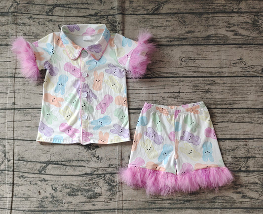 GSSO2020Girls Colorful Bunny Fur Pajamas Button down Easter Sleepwear Comfortable Soft Polyester Nightgown for Kids