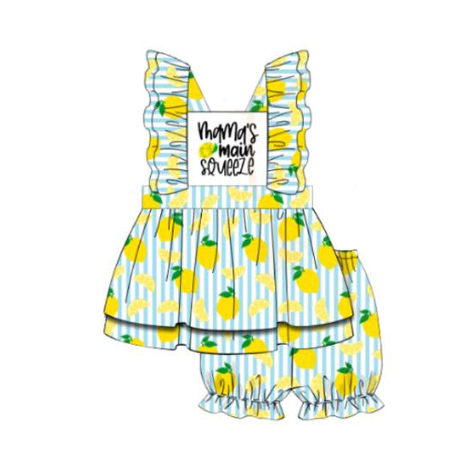Flutter sleeves stripe lemon tunic shorts girls clothes
