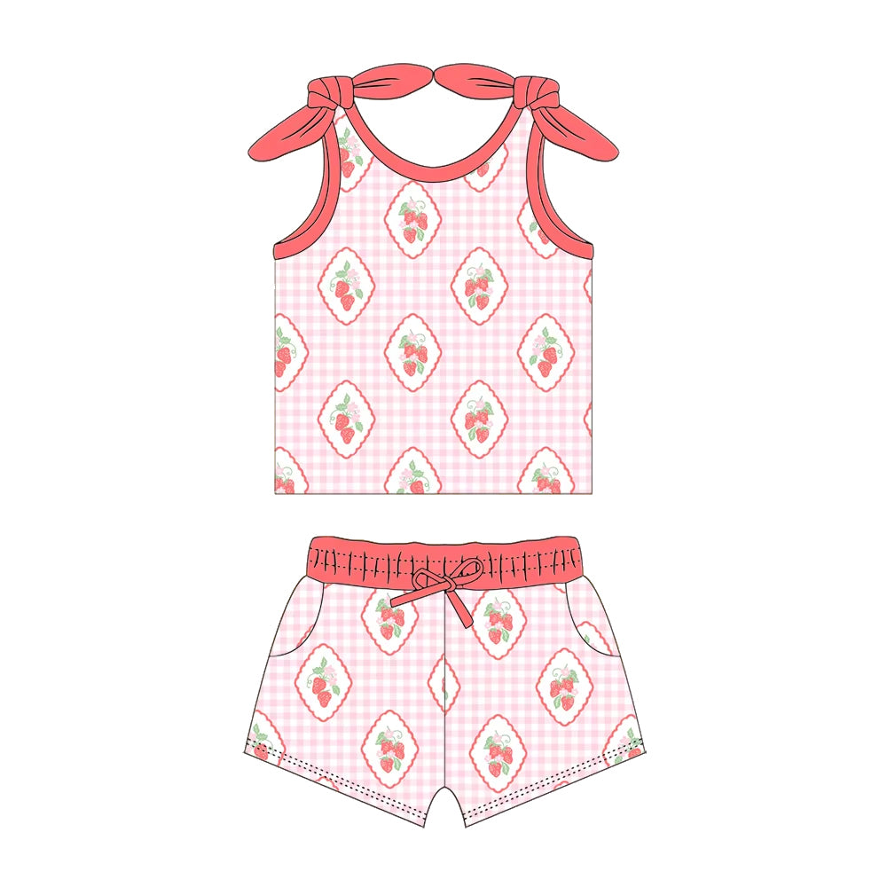 Sleeveless pink green floral top shorts girls clothes