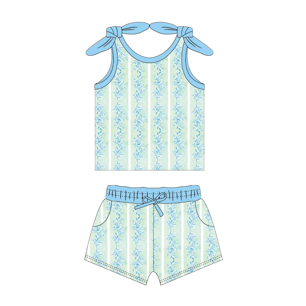 Sleeveless pink green floral top shorts girls clothes