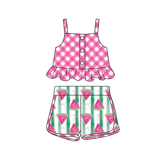 GSSO2036Pink plaid peplum watermelon shorts kids girls summer outfits