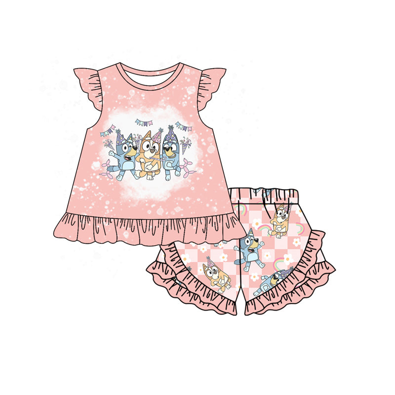 Flutter sleeves dog plaid Happy Birthday girls outfits