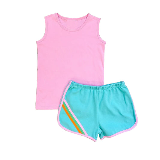 GSSO2046Pink sleeveless top aqua shorts girls summer clothing