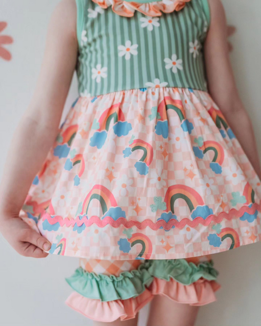 GSSO2048Rainbow floral tunic ruffle shorts girls summer outfits