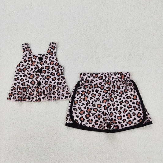 5.19  GSSO2053  RTS NO MOQ Straps leopard peplum shorts girls summer outfits