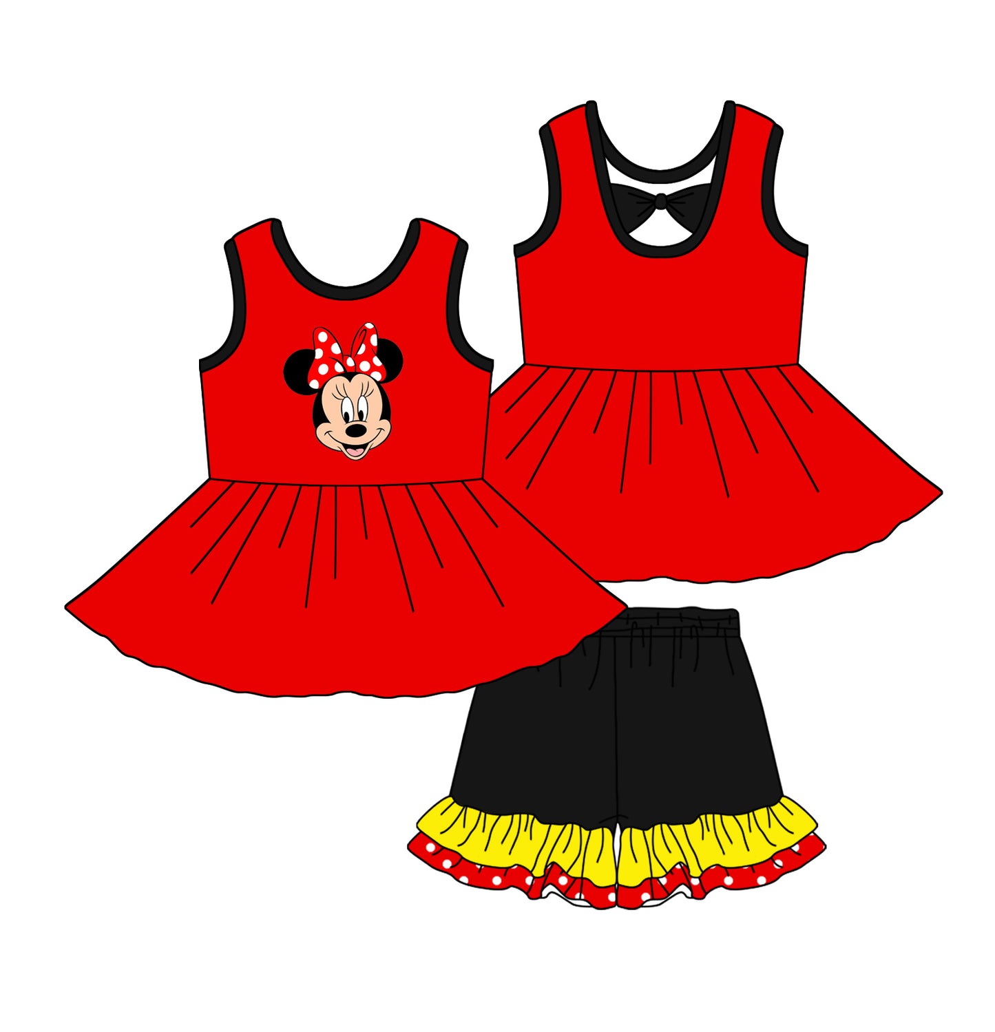 Red sleeveless tunic stars ruffle shorts girls outfits