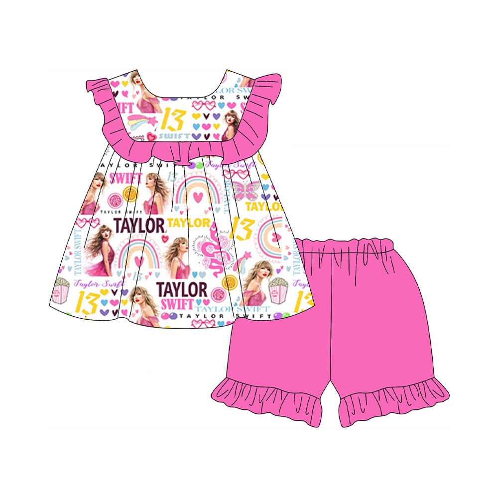Pink ruffle rainbow butterfly tunic shorts singer girls clothing