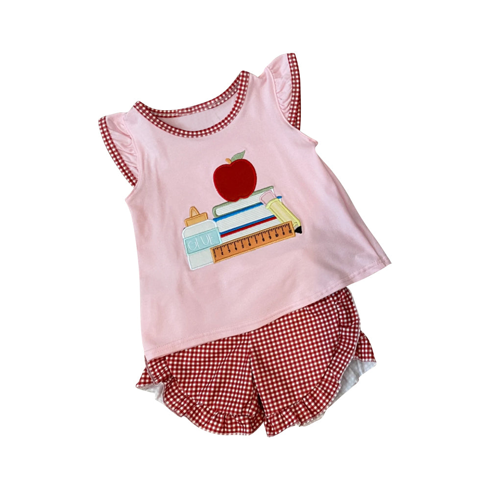 Baby Girls Apple Back To School Books Tunic Ruffle Shorts Sets