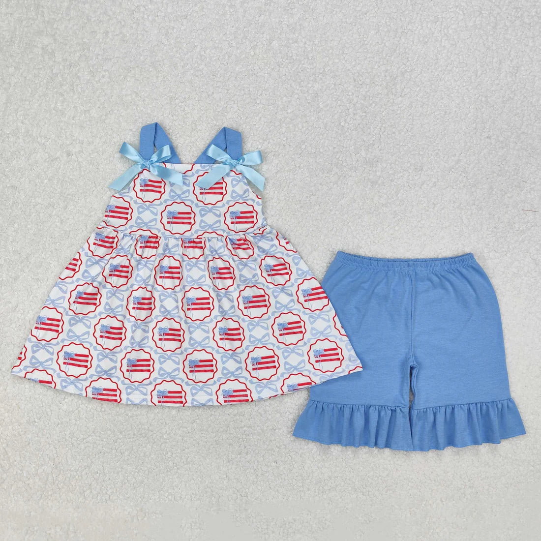 10.3 RTS Sibling Baby Girls Straps Floral Tunic Ruffle Shorts Summer Clothes Sets
