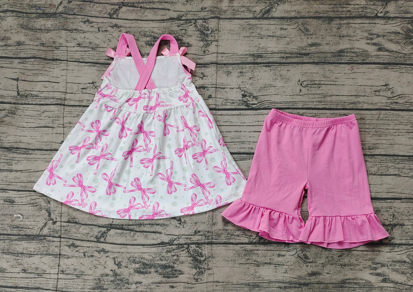 GSSO2075Girls Pink Straps Tunic Ruffle Shorts Clothing Set Cute Feminine Outfit for Little Girls