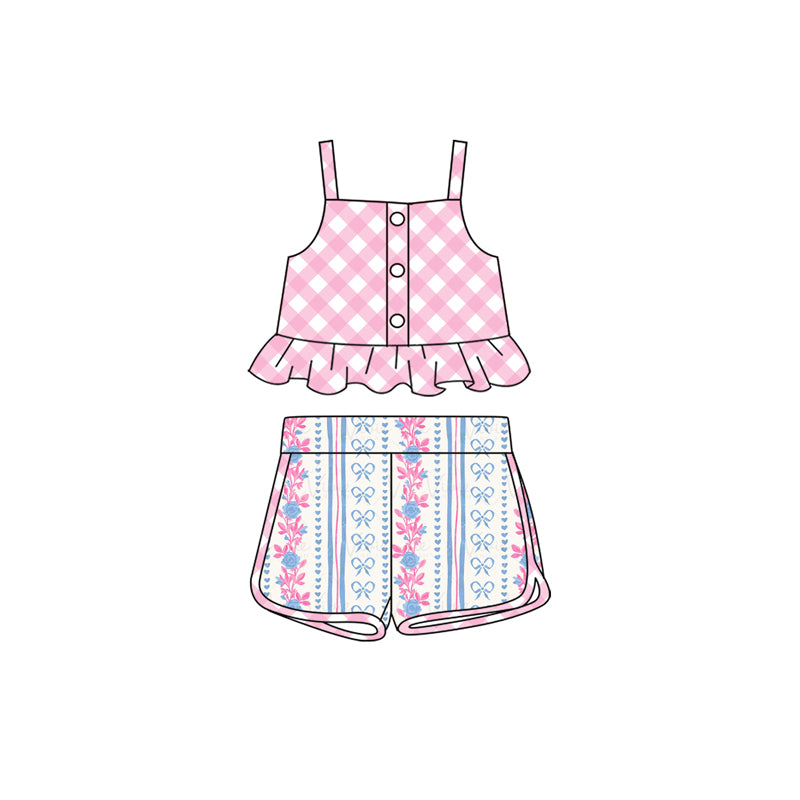 Sleeveless blue bow floral baby girls athletic dresses