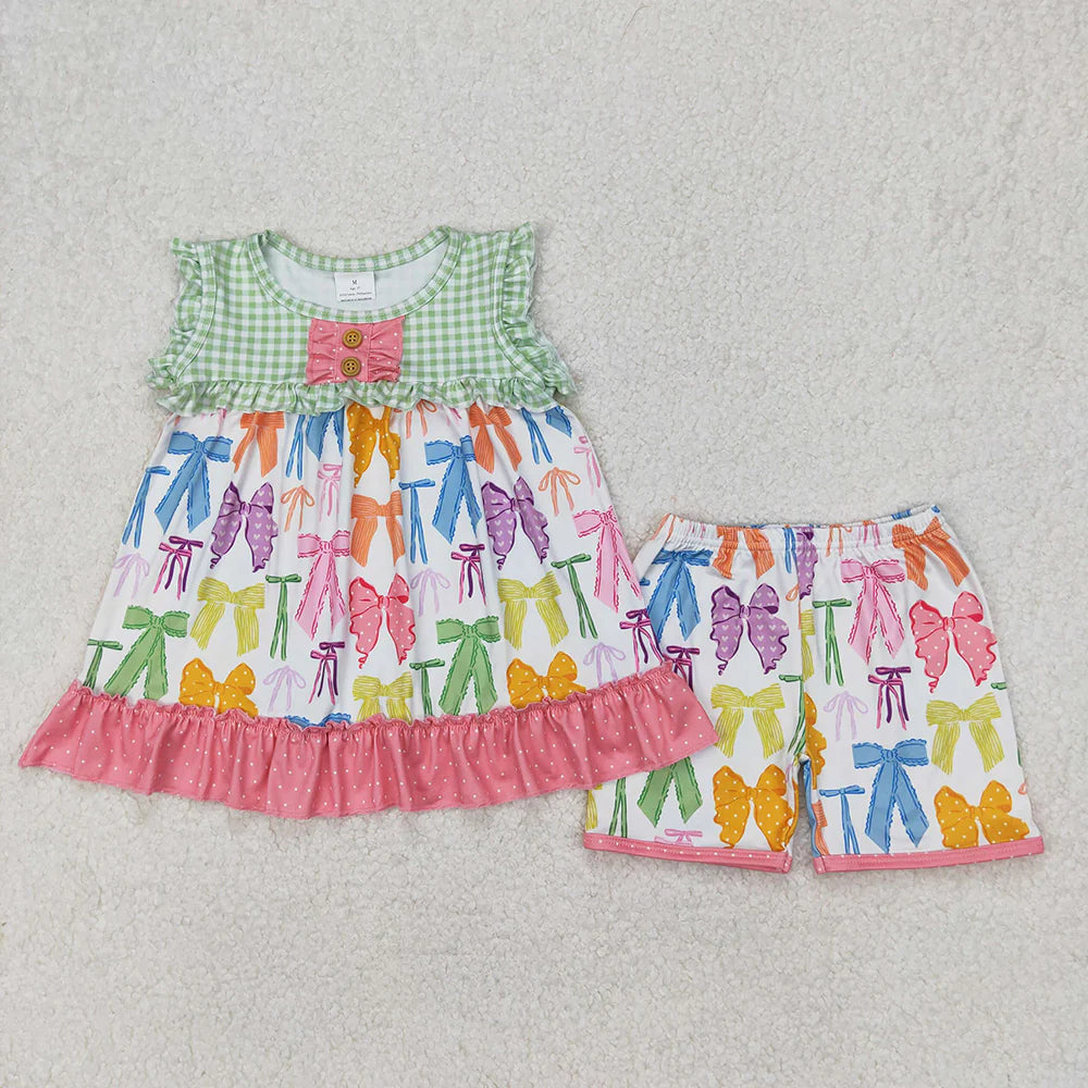 11.12 RTS Sibling Baby Girls Colorful Bows Tops Shorts Outfits Sets