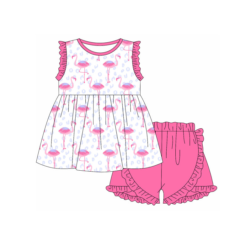 Baby Girls Pink Sleeveless Leopard Flamingo Tunic Ruffle Short Set