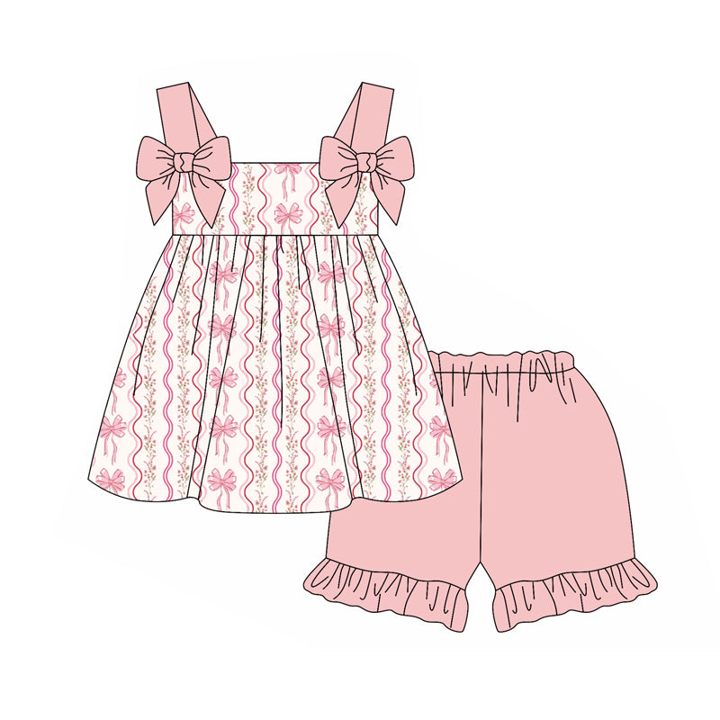 Baby Girls Pink Flowers Bows Tunic Top Ruffle Shorts Clothes Sets