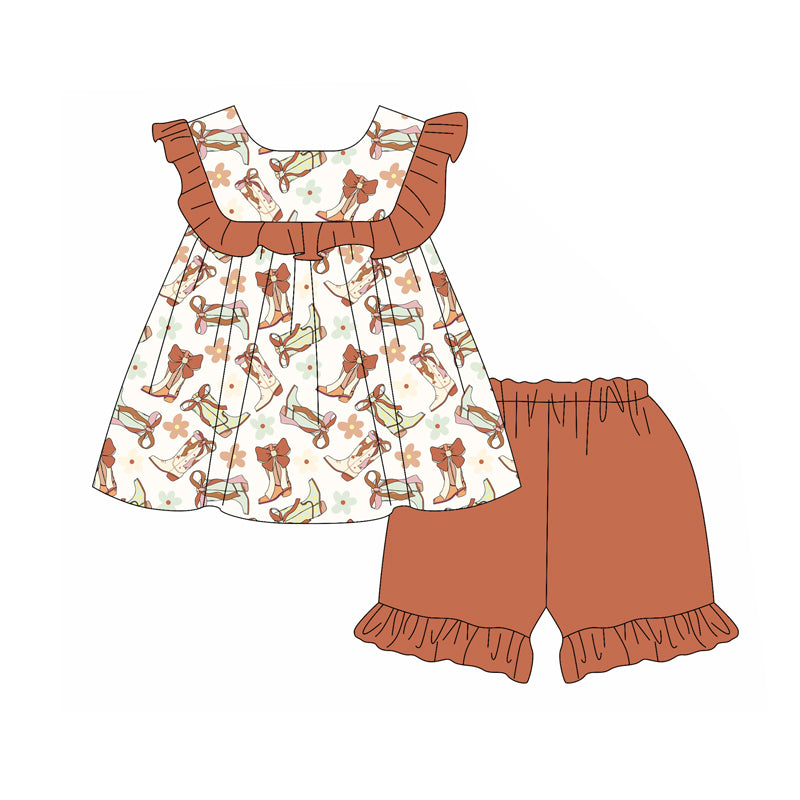 Baby girl clothes boot bow short sleeve shorts set