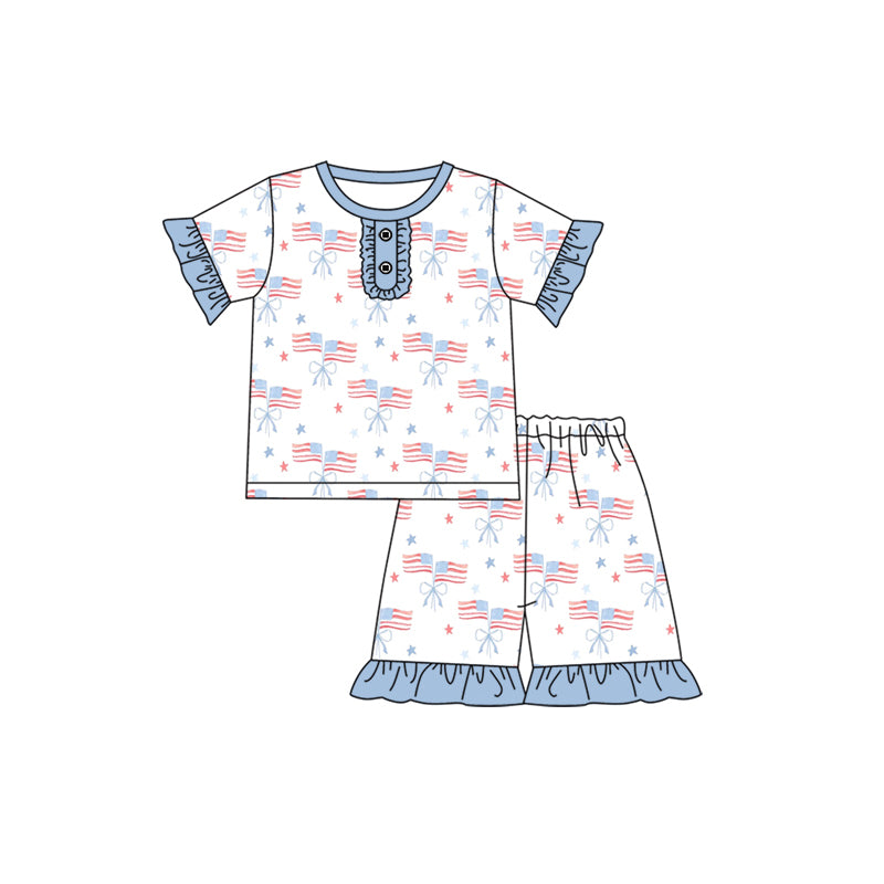 Baby Boys Short Sleeves Flags Stars Top Short 4th Of July Pajamas Set