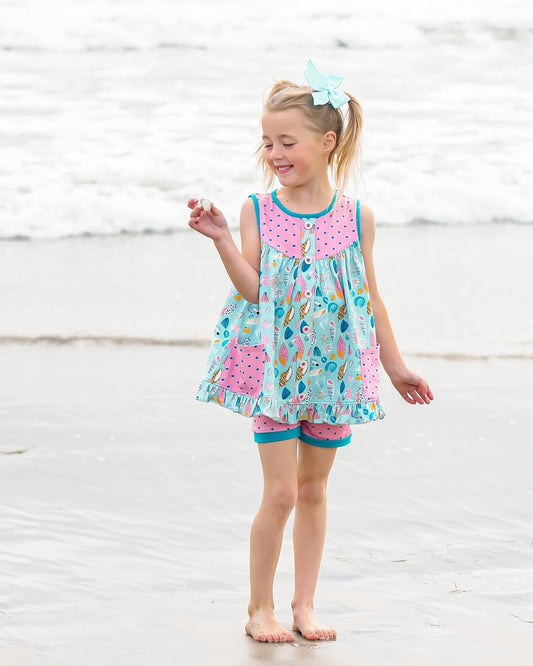 GSSO2116Sleeveless polka dots conch tunic shorts girls summer clothes