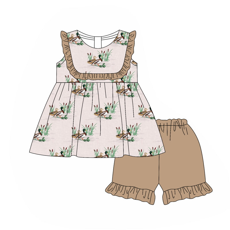 Khaki ruffle duck tunic shorts kids girls summer outfits
