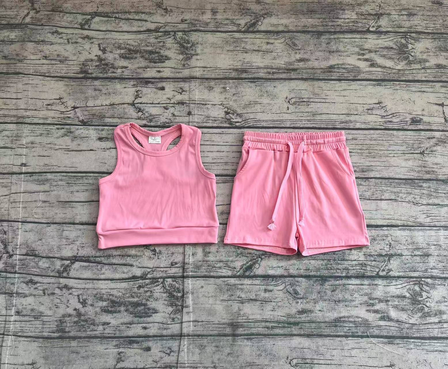 GSSO2130Girls Active Wear Clothes Sleeveless Dark Pink Top with Pockets Shorts for Kids' Sportswear And Casual Outfits