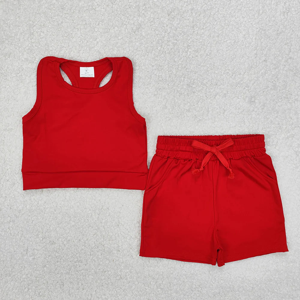 11.14 RTS Sibling 4 colors Baby Girls Vest Top Yoga Sports Shorts Outfits