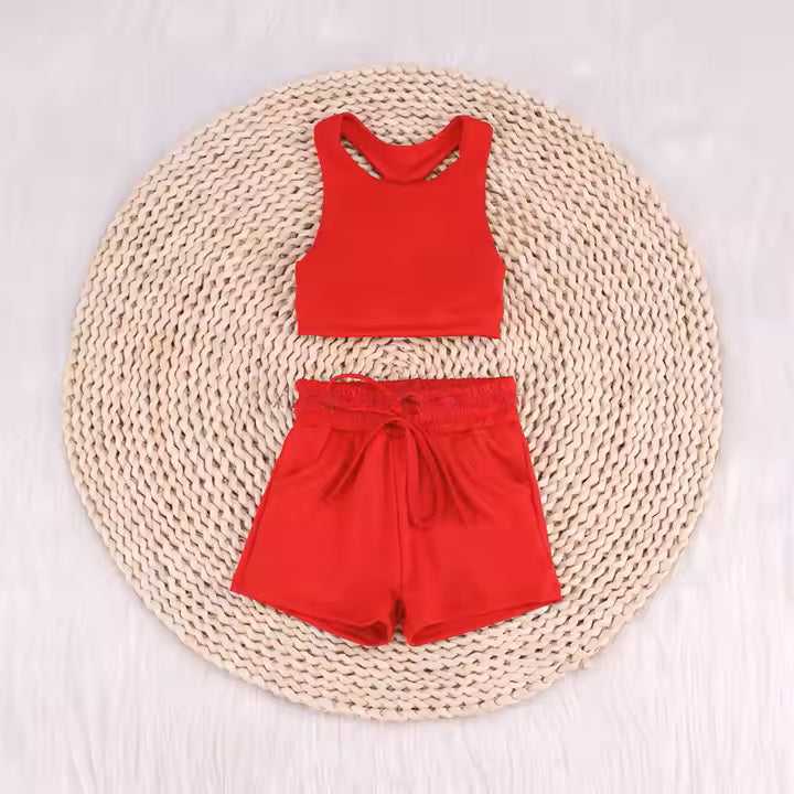 Baby Girls Red Vest Top Sports Shorts Clothes Sets