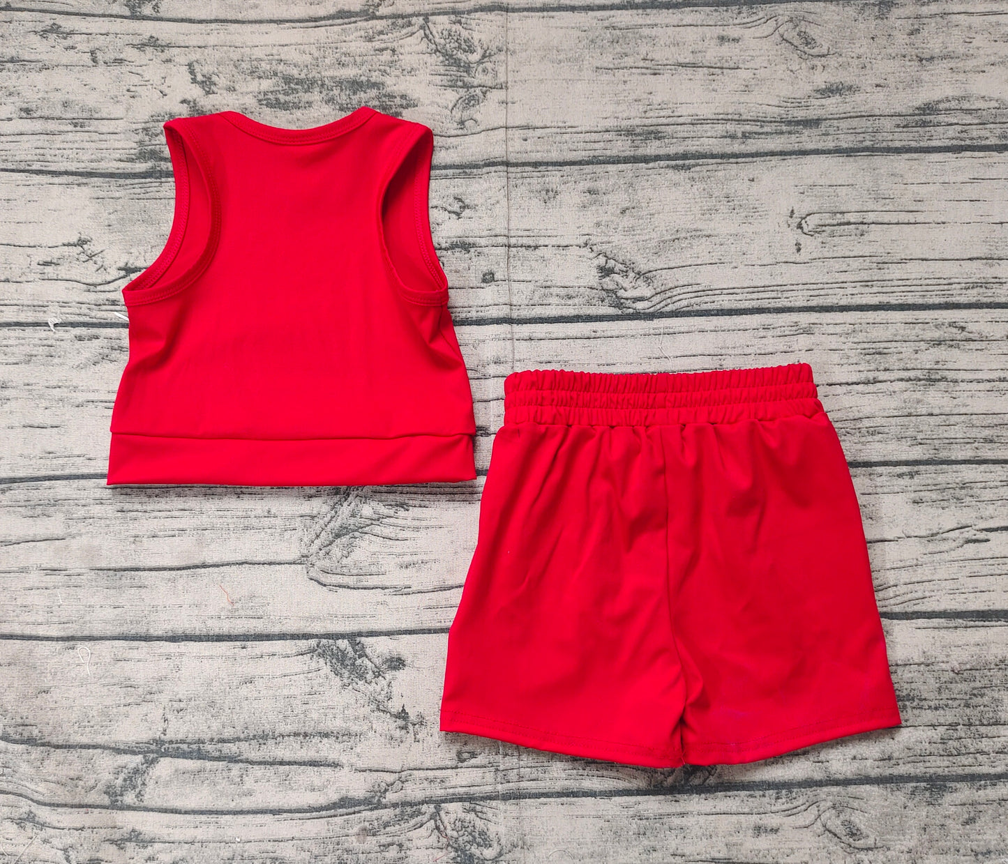 GSSO2131Girls Active Wear Sleeveless Red Top Pockets Shorts Set - Comfortable Sportswear for Kids