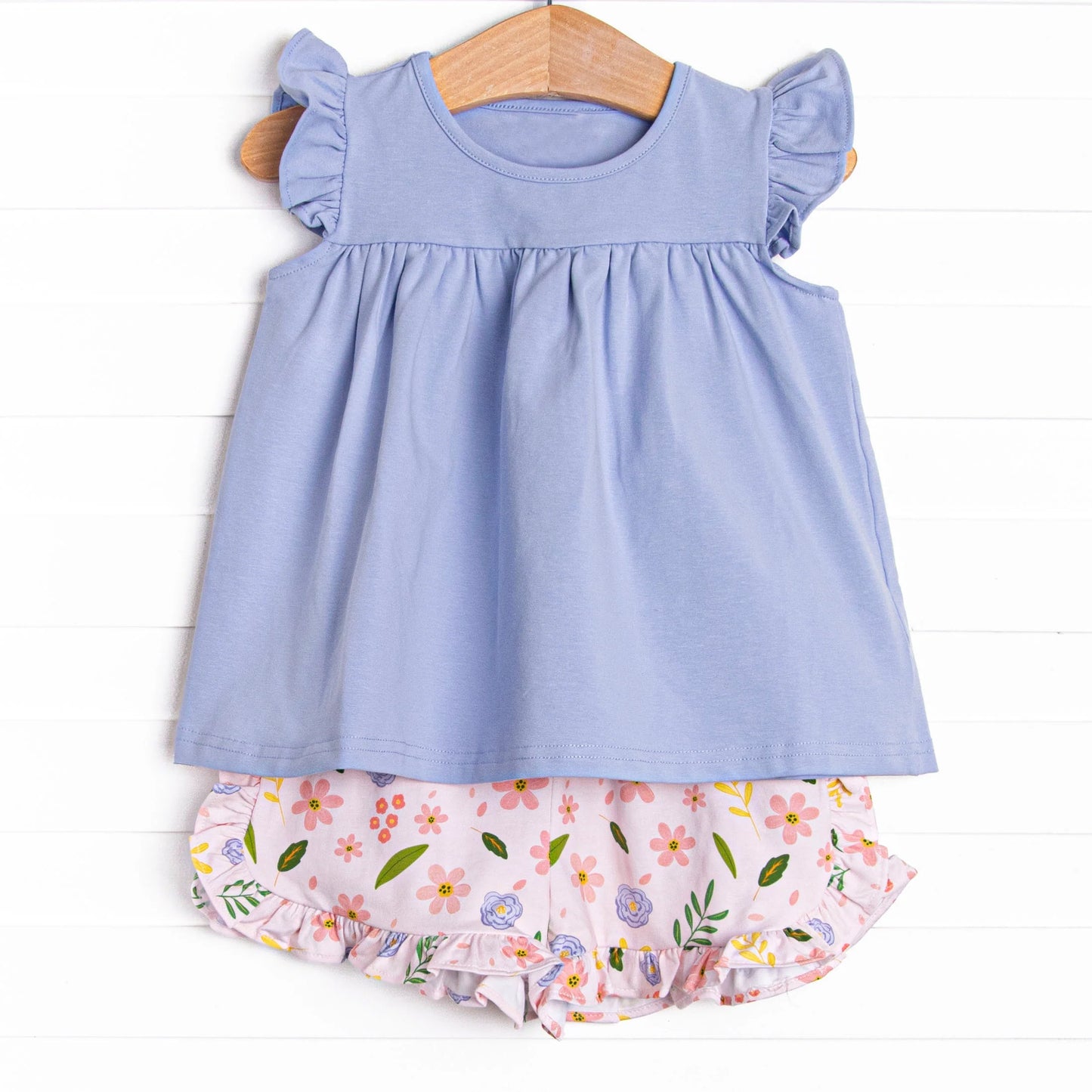 Kids Girls Floral Flutter Sleeve Tunic And Shorts Set - Spring/Summer Floral Print Clothing for Girls