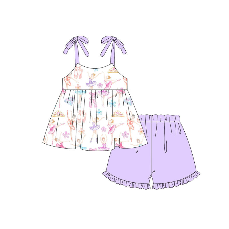 Kids Girls Dance Outfits Straps Tunic Ruffle Shorts Set Cute Dancewear for Little Girls