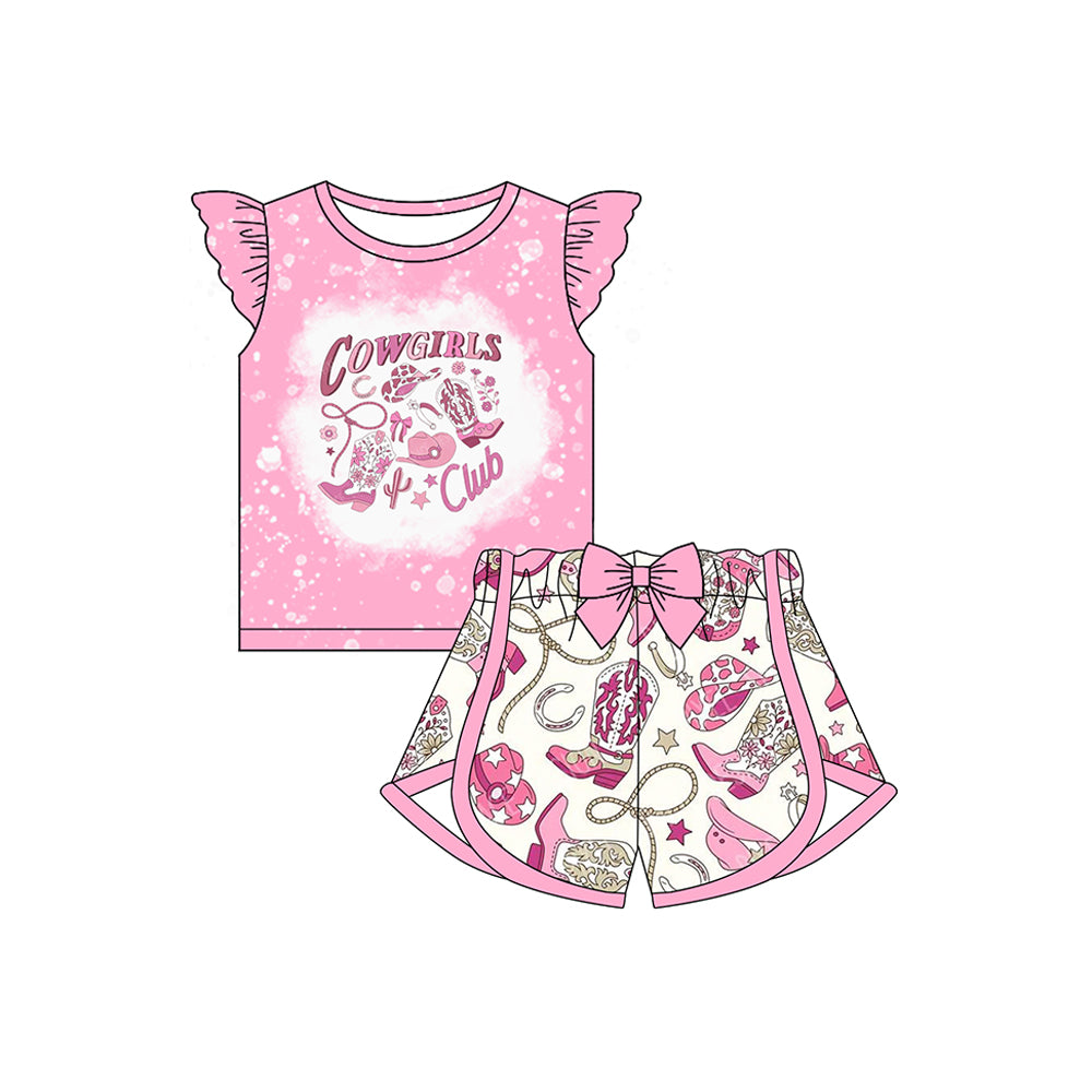 Girls Pink Western Cowgirl Outfit Club Boots Hat Top Shorts Set Country Style Children's Clothing Set for Girls