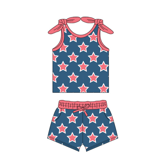 GSSO2151Kids Girls Sleeveless Stars Top And Shorts Set - Comfortable Clothing Outfit for Children