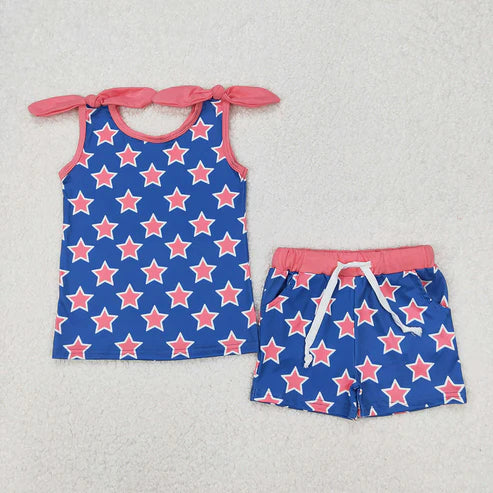 11.8 RTS 8 Colors Sibling Baby Girls Summer Bows Top Shorts Outfits