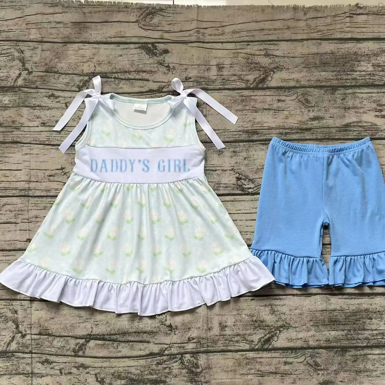 GSSO2152Sleeveless “Daddy’s Girl” Floral Tunic and Shorts Ensemble for Kids
