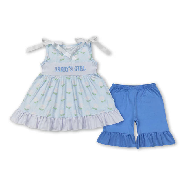 RTS Sibling I love dad pink top plaid shorts girls clothing set