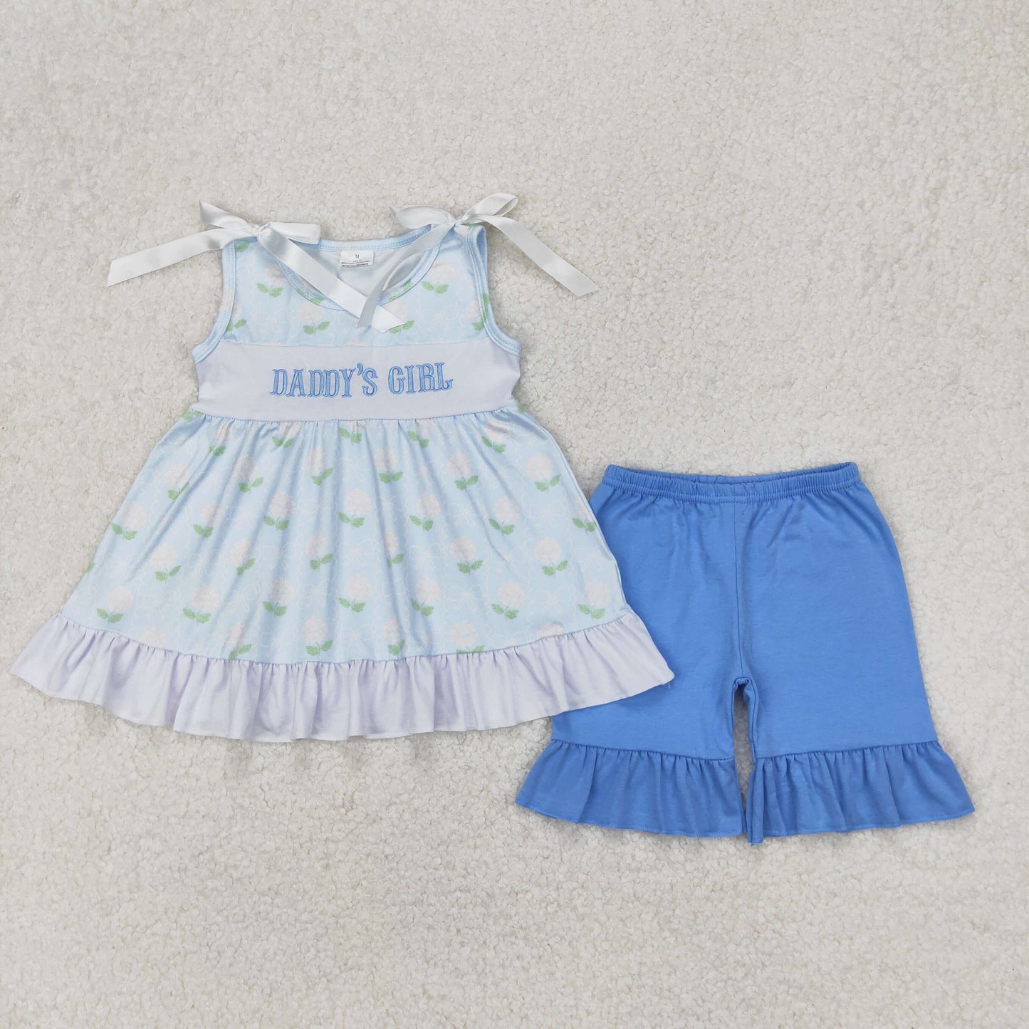 4.17 GSSO2152 RTS NO MOQ Sleeveless daddy's girl floral tunic shorts kids outfits