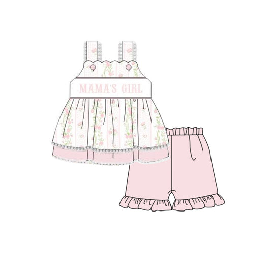 GSSO2153Floral Tunic Shorts Kids Outfits Straps Mama's Girl Children's Clothing Set Girls' Summer Fashion Ensemble