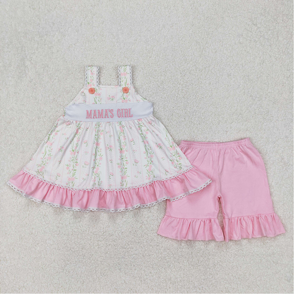 5.16 GSSO2153 RTS NO MOQ Straps mama's girl floral tunic shorts kids outfits
