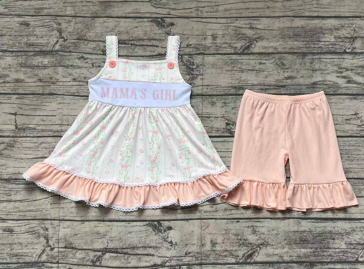 GSSO2153Straps “Mama’s Girl” Floral Tunic and Shorts Ensemble for Kids