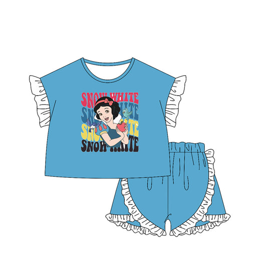 GSSO2162Girls Apple Princess Ruffle Top with Short Sleeves And Matching Shorts Outfit Set for Children's Wear