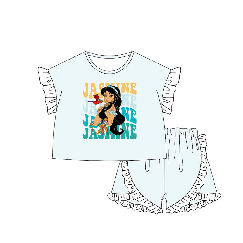 GSSO2166Baby Girls Princess J Shirt Ruffle Shorts Clothes Sets