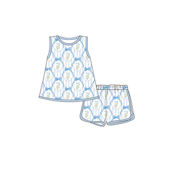 Baby Girls Pink Bows Stripes Outfit Set Top And Shorts Clothes Ensemble for Infants