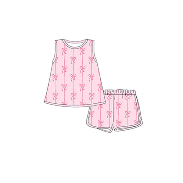 Baby Girls Pink Bows Stripes Outfit Set Top And Shorts Clothes Ensemble for Infants