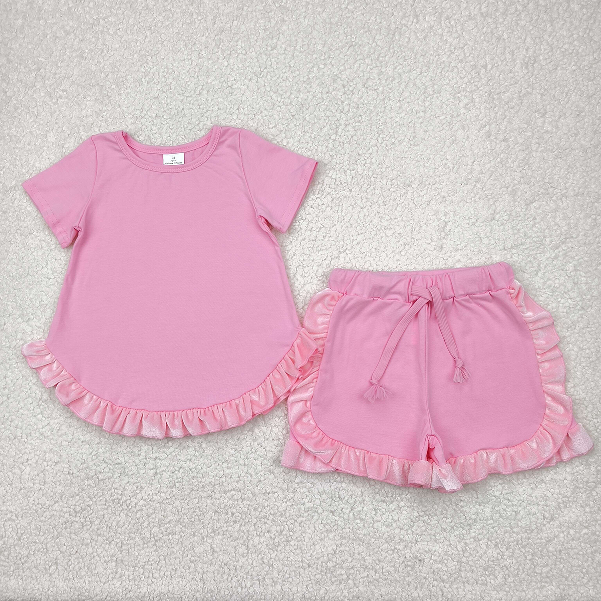 8.20 GSSO2181 RTS NO MOQ Baby Girls Summer Outfits Pure pink lace short-sleeved shorts set