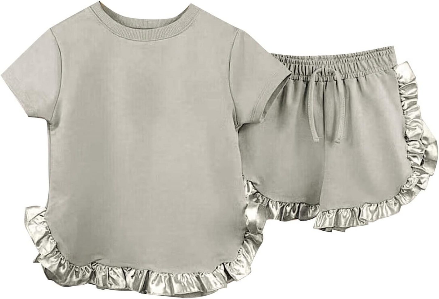Kids Girls Summer Clothes Set Short Sleeves Ruffle Cute Fashionable Outfit for Little Girls