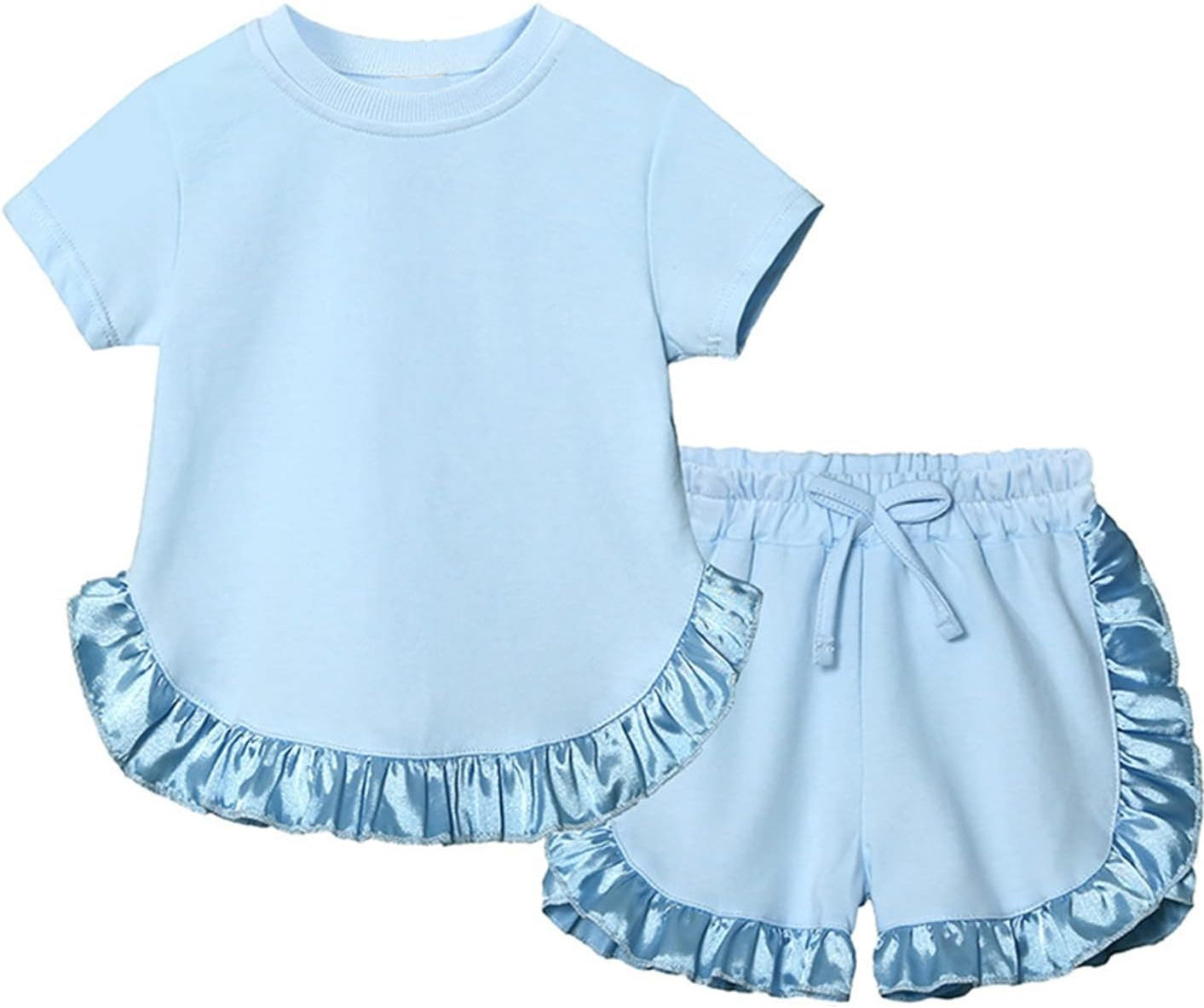 Kids Girls Summer Clothes Set Short Sleeves Ruffle Cute Fashionable Outfit for Little Girls