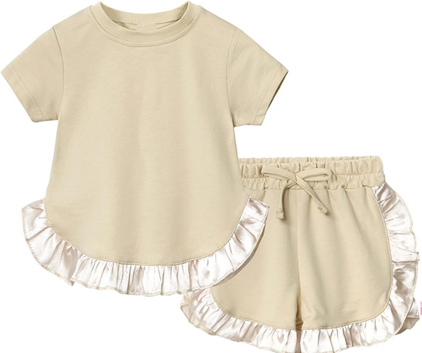 Kids Girls Summer Clothes Set Short Sleeves Ruffle Cute Fashionable Outfit for Little Girls