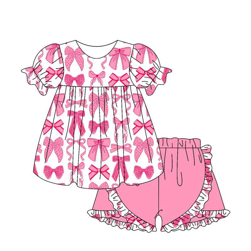 Baby Girls Outfits Short Sleeves Pink Bow Ruffle Shorts Cute And Fashionable Clothing for Little Ones