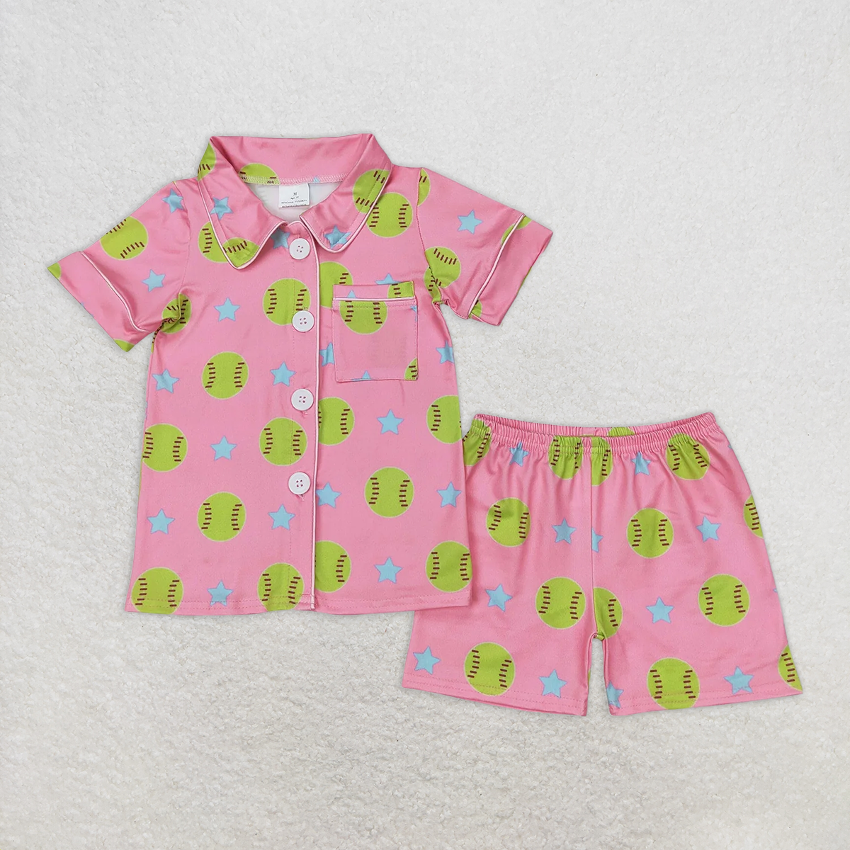 GSSO2203RTS NO MOQ Baby Girls Summer Pajamas Outfits Kids Girls Short Sleeve Pink Softball Button down Pajamas Lightweight Sleepwear for Children