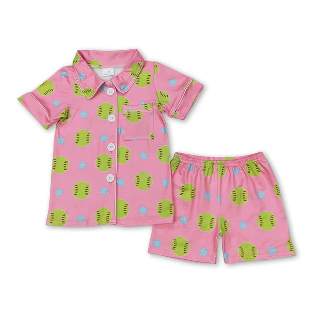 USA Warehouse (IN STOCK) Baby Girls Summer Embroidered and Printed Short-Sleeve Top and Shorts Set