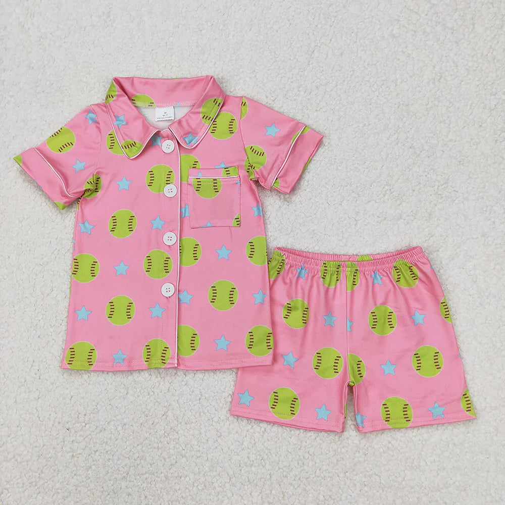 11.13 RTS Sibling Baby Girls Pink Sports Buttons Top Shorts Pajamas Outfits